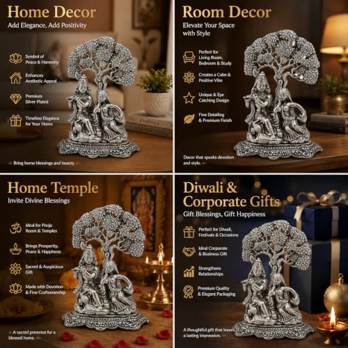 Image of Lavanaya Silver Brand - Silver Plated Radha Krishna Idol | Statue | Showpiece with Premium Gift Box - Perfect for Marriage Anniversary, Wedding, Housewarming, Birthday and Wedding Return Gifts