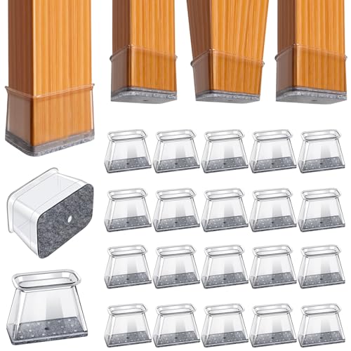 Image of BUMACO Chair Leg Floor Protectors for Hardwood Floors Anti-Scratch 20 Pack | Reduce Noise Silicone Felt Pads Covers to Protect Floors Easy to Remove Clear Rectangle L Fit (L:1-1 /2 inch - 2 inch,W:3 /4 inch - 1 inch)