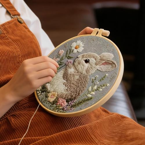 Kit Broderie Débutant Lapin de Pâques avec Tissu Imprimé - 3