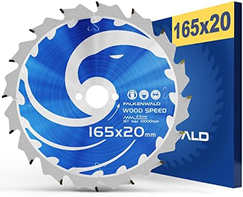 FALKENWALD Sägeblatt 165x20 Holz grob - Kreissägeblatt 165x20 schnell | Handkreissägeblatt 165x20 für schnelle Schnitte - FALKENWALD 165x20 grobe Zahnung für Bauholz