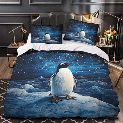 Parure de lit enfant pingouin 140x200 cadeau idéal housse couette zippée lit simple
