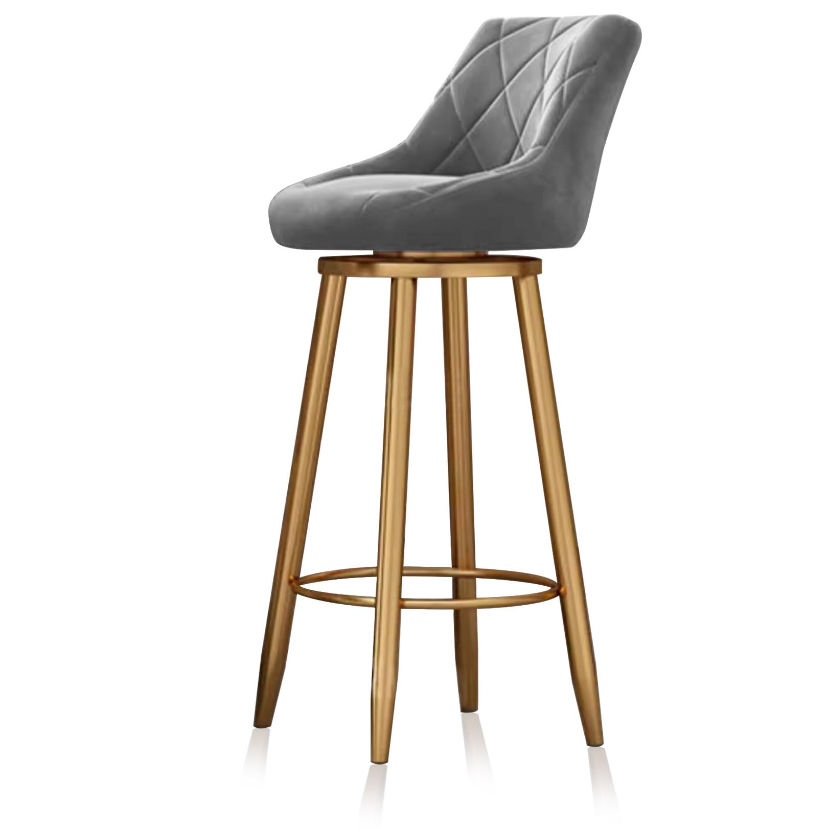 Guyifuny Swivel Bar Stools Set of 1, Counter Height Chair with Back, 65cm H Swivel Bar Chairs/Velvet Kitchen Island Stools for Kitchen, Pub,Grey 65cm Gold Leg