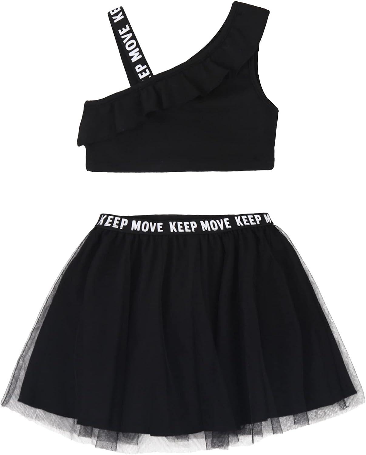 Freebily Kids Girls Two Pieces Active Outfits Flounce Crop Top with Mesh Skirt Clothes Set