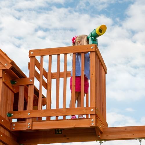 Backyard Discovery, Skyfort II Playground Cedar Wood Swing Set with Playhouse Fort, Sandbox, Picnic Table, Slide, Monkey Bars, Swings, Rock Climber, Outdoor Playset for Kids Age 3-10 Years - 4