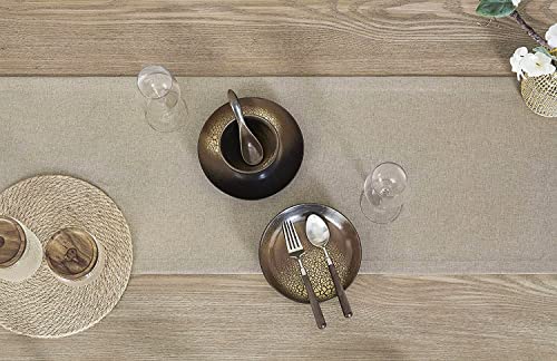 Zeemart Basic Linen Style Table Runner, 14 X 108 Inch Stone Chambray, Rustic Farmhouse Neutral Table Runners 108 Inches Long, Everyday Polyester Table Runner - Machine Washable & Easy Care #TOP2