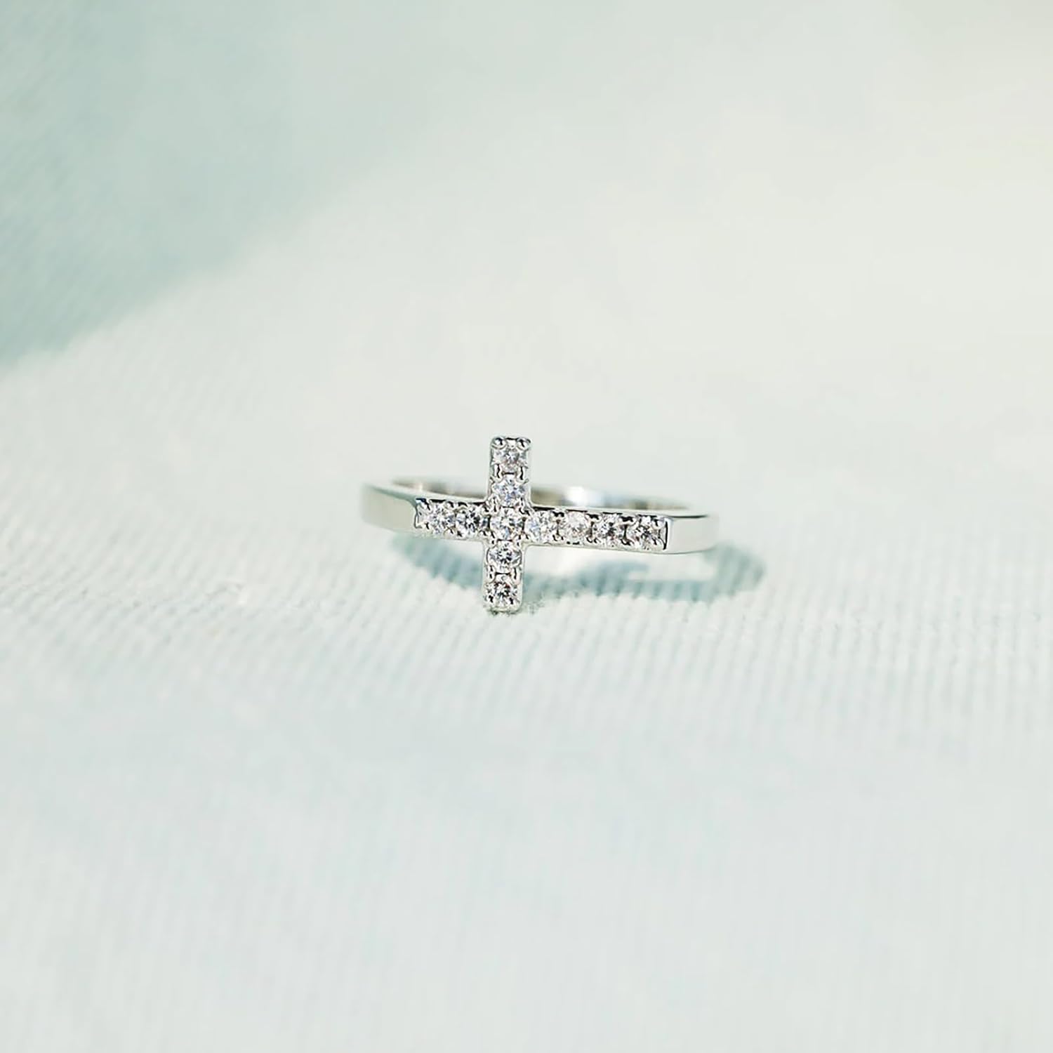 Cubic Zirconia Cross Rings for Women 925 Sterling Silver Purity Ring Faith Jesus Christian Ring Eternity Band Promise Ring for Her Religious Confirmation Baptism Christmas Gifts - Image 7