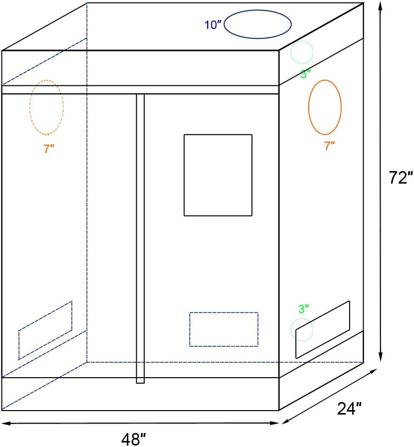 Hydroponic Mylar Water-Resister Grow Tent Reflective Garden Growing Dark Room with Observation Window for Indoor Plant Growing (47" x 23" x 70")