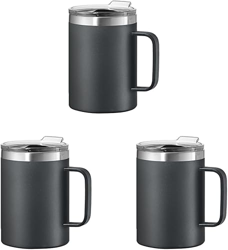 Miniatura 51 de Oggi ThermoMug - Taza aislada de acero inoxidable, doble pared aislada al vacío con asa y tapa, taza de café, taza de campamento, termo de viaje, 14