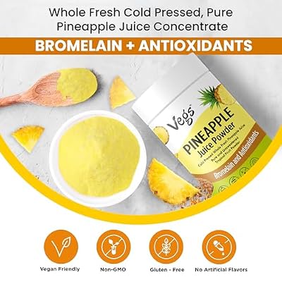 Vegs Pineapple Juice Powder - Freeze Dried Organic Pineapple Powder with Bromelain & Antioxidants - Sugar-Free Cold Pressed Tropical Fruit - Smoothies, Drinks, Cooking, Baking - Vegan, Non-GMO - 6 oz