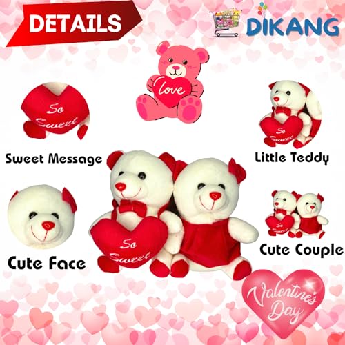 Image of DIKANG Little Cute Couple Teddy Bear for Valentine's Day Gift | Valentine Gift for Boyfriend /Girlfriend /Husband /Wife - 20cm (Off -White)