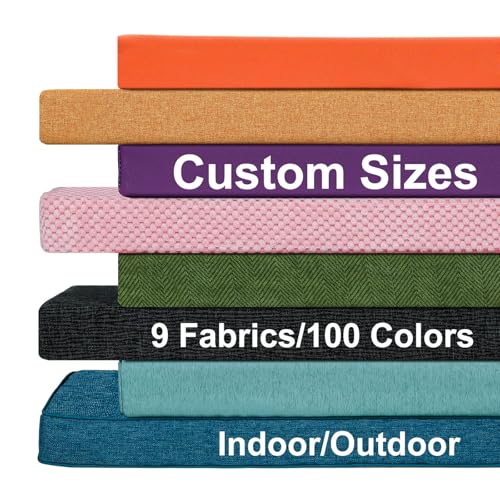 Custom Bench Cushions for Indoor Furniture, Bay Window Seat Cushions Indoor with Non-Slip Bottom, 75D High-Resilience Foam Bench Pads, 9 Fabrics/100 Colors to Choose from, Outdoor Garden Patio Cushion