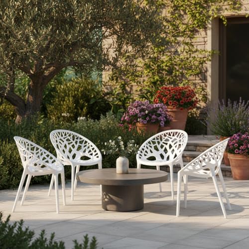 Image of SkyGlamour Neelkamal Crystal Plastic Chair for Home, Living Room, Garden, Patio Durable Indoor & Outdoor |Plastic Chairs Set of 4, Colour: White