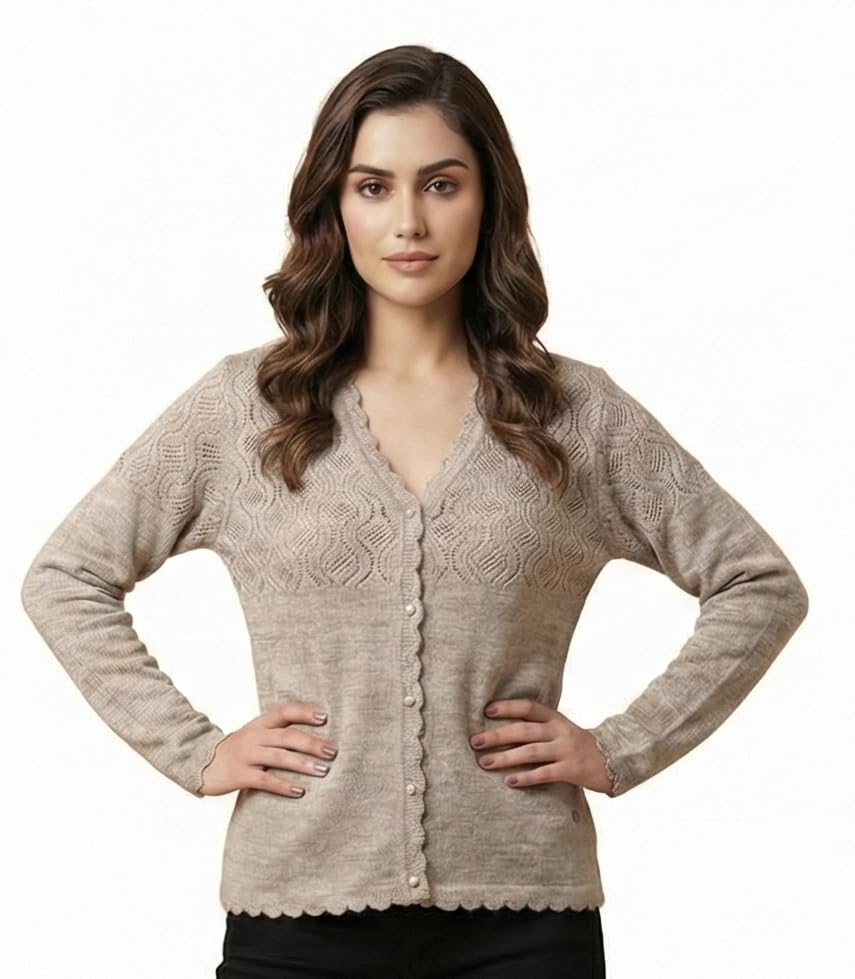 Women's Cardigan, Beige, Long Sleeve, Button Front, Lace Detail-picture-38