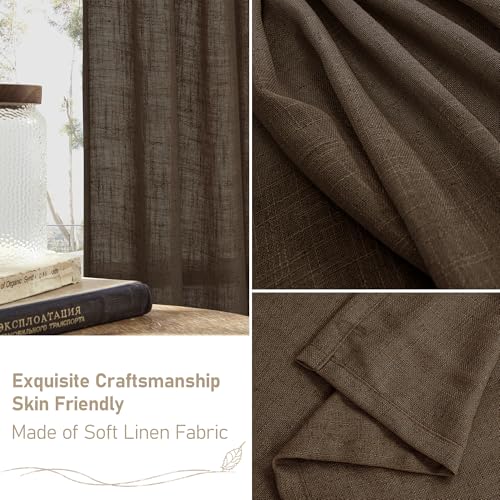 Image of LAMIT Brown Linen Curtains 63 Inch Length for Bedroom, Chocolate Semi Sheer Window Drapes Light Filtering Bronze Grommet Panels for Living Room /Farmhouse, 2 Panels, Dark Brown, 52 x 63 Inch