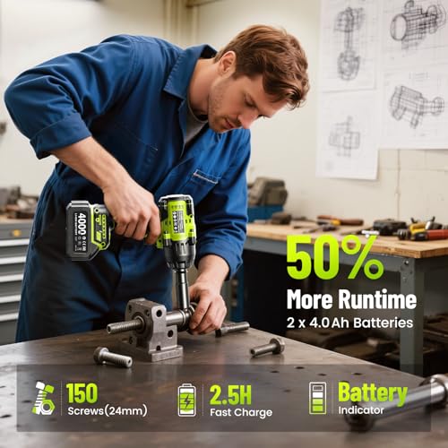 Image of Robustrue 1400N.m (1032ft-lbs) Cordless Impact Wrench, 1 /2 inch Brushless High Torque Impact Gun, 11Pcs Tire Repair Kit, 2x4000 mAh Batteries, Fast Charger, Impact Driver for Car Home /Truck RV /Mower