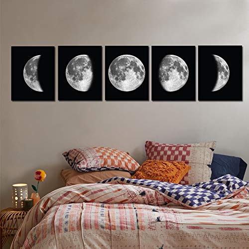 5 Pieces Moon Wall Decor - Black And White Canvas Print Artworks Lunar Moon Wall Art Abstract Prints Poster For Office Dorm Living Room Bedroom Decoration Unframed Paintings Home Decor #TOP1