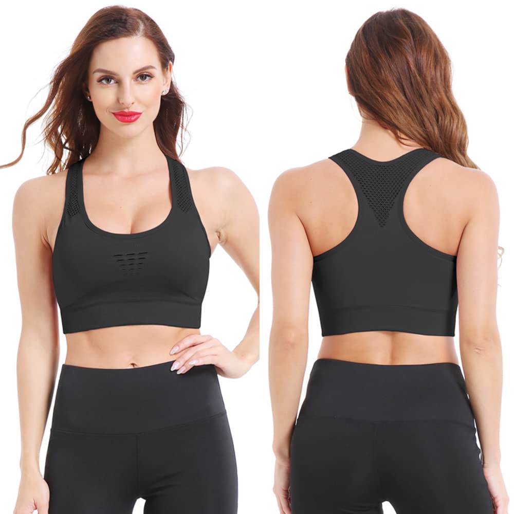 RubikSports Bra for Women, Rubik Seamless High Impact Racerback Shockproof Quick Dry Padded Sports Bra for Yoga Gym Training Running Workout Fitness