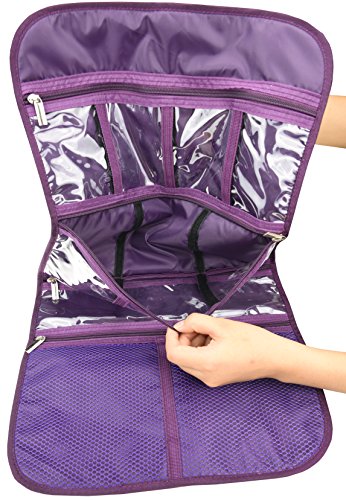 Freegrace Premium Hanging Toiletry Travel Bag - Cosmetic, Jewelry, Toiletry & Accessory Storage Organizer Bag, Large Size, Various Compartments (Purple) #TOP3