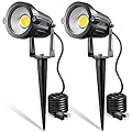 LEACOCO LED Landscape Lights,5W 120V AC Outdoor Pathway Garden Yard Spotlight,IP65 Waterproof Garden Flood Light,Outdoor Spotlight with Stake,UL Cord 5-ft with Plug (Pack of 2, Warm White)