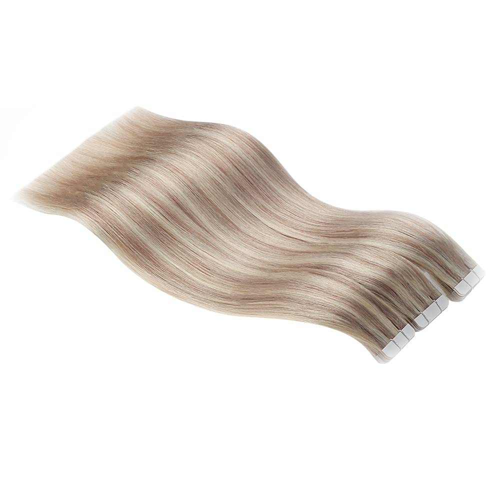 SURNEL Tape Hair Extensions Blonde Tape in Human Hair Extensions Seamless Straight Real 18 Ash Blonde with 613 Platinum Blonde Real Human 14 Inch 20 Pieces/50g (T14inch - Image 4