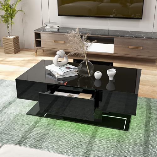 GOPLUS Mesa de Centro con LED Moderna Mesa