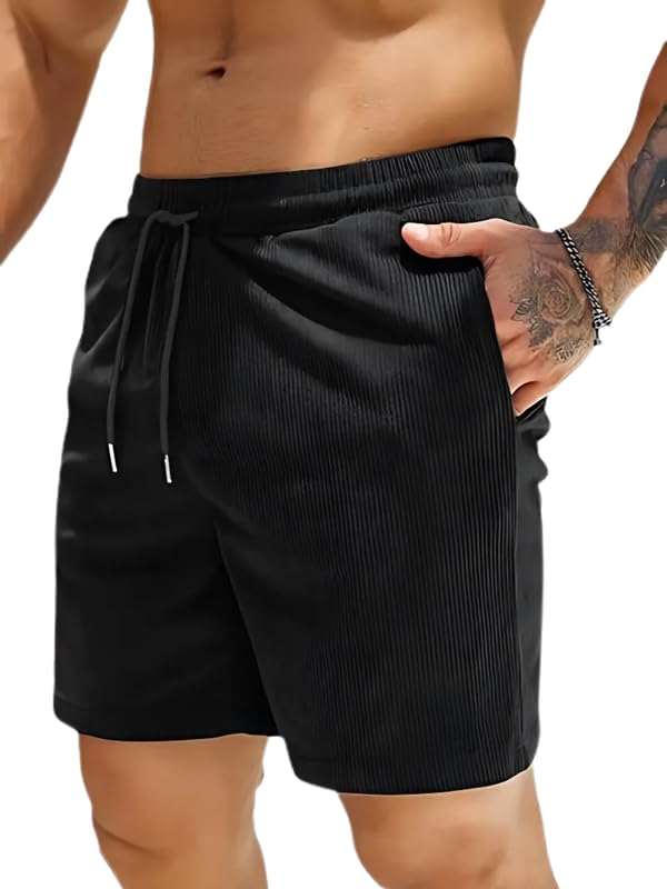 SMOWKLY Men’s Premium Polycotton Casual Ribbed Shorts || Elastic & Drawstring Waist with 2 Pocket || Loose Fit Lightweight Burmuda Perfect for Workout, Beach & Summer SMOWKLY Men’s Premium Polycotton Casual Ribbed Shorts || Elastic & Drawstring Waist with 2 Pocket || Loose Fit Lightweight Burmuda Perfect for Workout, Beach & Summer