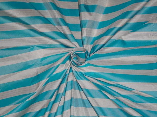 100% Silk Taffeta Sky Blue and White Colour Stripe 54