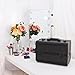 Ovonni Professional Portable Makeup Train Case, Artisit Lockable Aluminum Cosmetic Organizer Storage Box with Compartments Trays (Black 3)