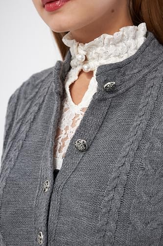 Lifos Damen Trachtenjacke - Dirndljacke Kurze Trachten Strickjacke (Anthrazit, 36)