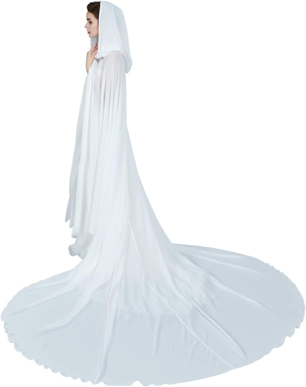 BEAUTELICATE Wedding Bridal Hooded Cloak Medieval Renaissance Cape Women Chiffon Shawl Wrap Pageant Train