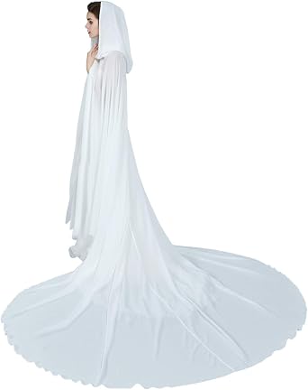 BEAUTELICATE Wedding Bridal Hooded Cloak Medieval Renaissance Cape Women Chiffon Shawl Wrap Pageant Train