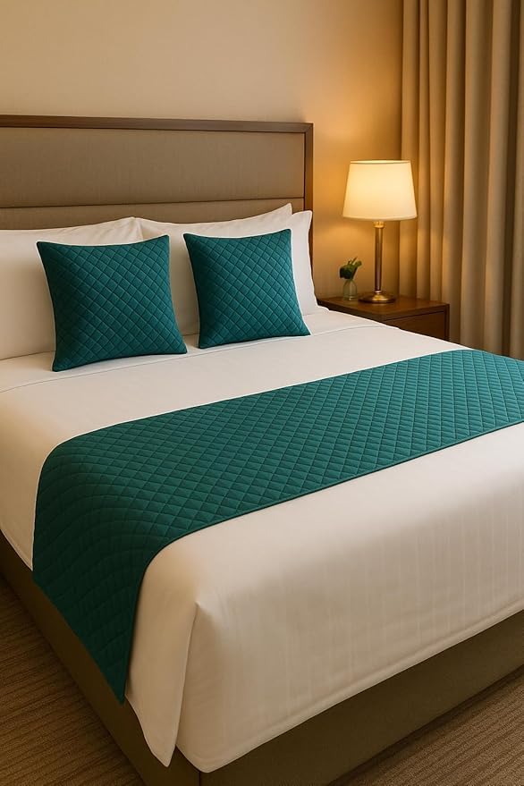 Hardeep Velvet Quilted Set of Bed Runner (16 x 96 inches) and 2 Cushion Covers (16 x 16 inches) Combo Set- Green-picture-20