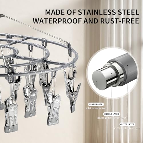 PHYDELU-Sock-Drying-Rack-with-24-ClipsStainless-Steel-Sock-Underwear-Hangers-for-Drying-Clothes-Drying-Hanger-with-Clips-Bra-Drying-Rack-Clothing-Laundry-Hanging-Drying-Rack-Towel-Baby-Windproof PHYDELU Sock Drying Rack with 24 ClipsStainless Steel Sock Underwear Hangers for Drying Clothes Drying Hanger with Clips Bra Drying Rack Clothing Laundry Hanging Drying Rack Towel Baby Windproof
