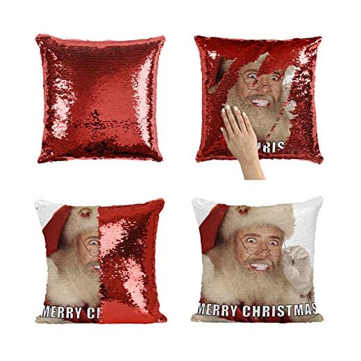 God jul jultomte meme C03 paljettkudde, sjöjungfru magisk kudde, paljetter kuddfodral, present till honom eller henne, rolig present jul eller födelsedag, vändbar våg kudde