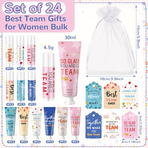 Dansib 24set/96pcs Best Team Ever Gifts Team Appreciation Thank You Gifts for Coworkers Women Employee Appreciation Gift Party Favors Basket Stuffers Items Travel Hand Lotion and Lip Balm Set