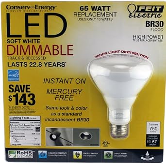 Feit Electric Br30 Flood Dimmable 13w/65w LED Light Bulb 750 Lumens 110 Degree
