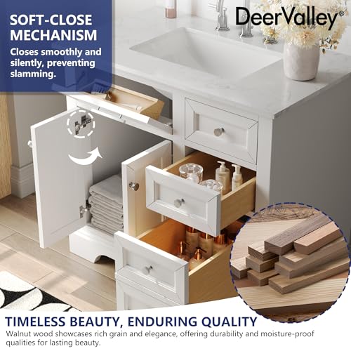 Image of DeerValley 36'' Bathroom Vanity with Ceramic Sink Top, Pre-Assembled Modern Wood Bathroom Cabinet Sink Combo with Backsplash