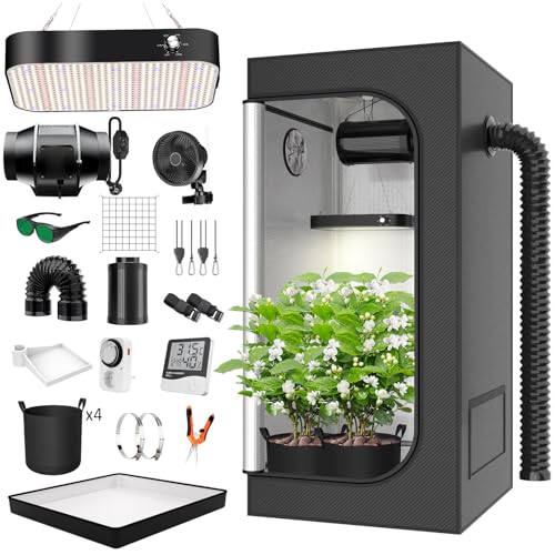 TOPRON Juego Completo de Tienda de Cultivo LED, lámpara de Cultivo de Espectro Completo LED de 200 W, Regulable, 120x120x200cm, Kit Completo de Tienda de Cultivo hidropónico