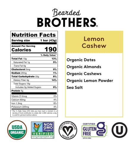 Bearded Brothers Vegan Organic Energy Bar | Gluten Free, Paleo And Whole 30 | Soy Free, Non Gmo, Low Glycemic, Packed With Protein, Fiber + Whole Foods | 6 Flavor Variety Pack | 12 Pack #TOP3