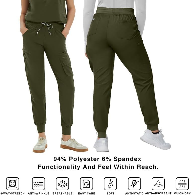 Kitmaz Medical Scrub Pants for Women — Mid Rise Jogger Pants with Yoga Waistband, 4-Way Stretch, Anti-Wrinkle & 8 Pockets - Image 5
