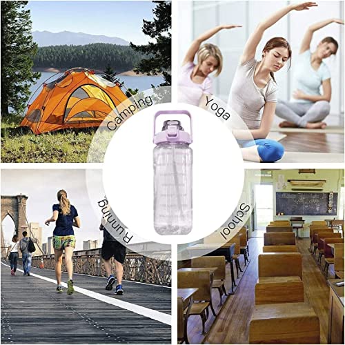 Image of 2L Transparent Motivational Water Bottle with Straw & Time Marker | Leak Proof BPA Free Sports Drinking Bottle for Gym, Office, School & College | Break Resistant with Belt Handle (Pink)
