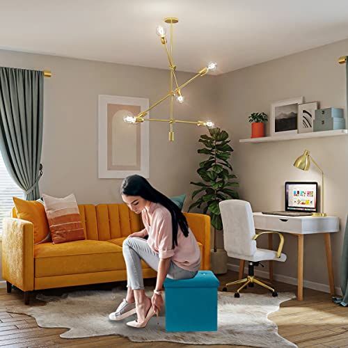Lanshanchu Storage Ottoman Velvet Folding Storage Ottoman, Cube Ottoman Seat With Diamond Tufted Ottoman. Can Be Used As, Dorm, Living Room, Bedroom, Storage Ottoman. Blue #TOP1