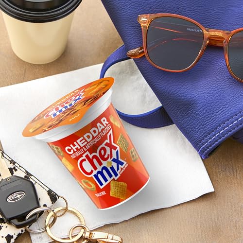Image of Chex Mix Cheddar Snack Mix, Snack Cup, 2.5 oz | Individual Cup, Fits Car Cupholder, Corn & Wheat Chex, Pretzels, Cheese Crackers, 50% Less Fat than Regular Potato Chips