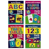 WF Graham Kids Educational Flash Cards - Pack of 4 - My First Alphabet, Numbers, Colours & Shapes, and Times Tables in a Handy Bundle - 28 Double-Sided Cards in Each Pack