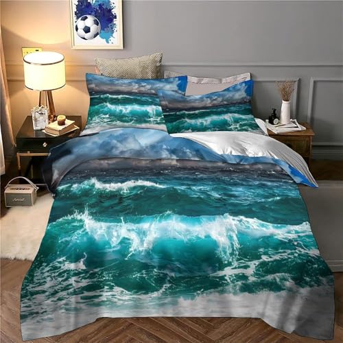 Housse de couette vagues océaniques 260x220 parure de lit 3D microfibre super king