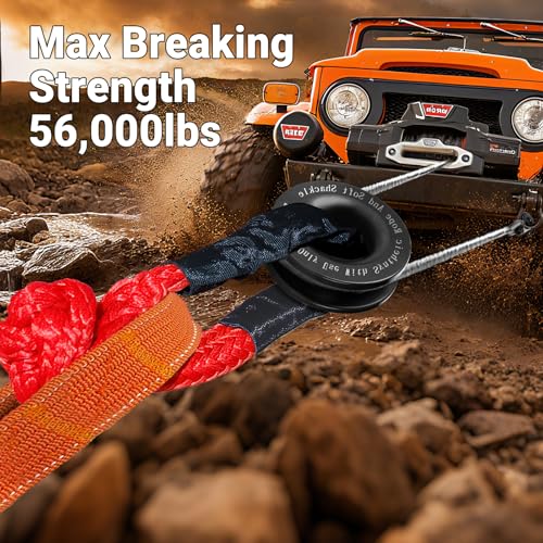 Image of Synthetic Soft Shackle & Recovery Ring Kit, 2PCS 1 /2 inch x 22 inch Soft Shackles(56,000Lbs Breaking Strength) with Snatch Ring for Synthetic Winch Rope for Off-Road Jeeps ATV UTV SUV Vehicle Recovery