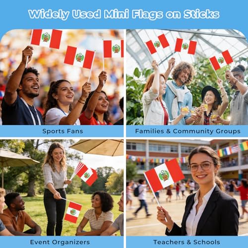 Bandera de Perú de mano mini pack de 12 banderas con mástil ligero texturizado 7