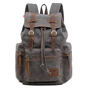 AUGUR Canvas Vintage Backpack, Casual Rucksack Bookbag Satchel Hiking Travel Outdoor Backpacks for 12-17 inch Laptop, (Larger-Grey)