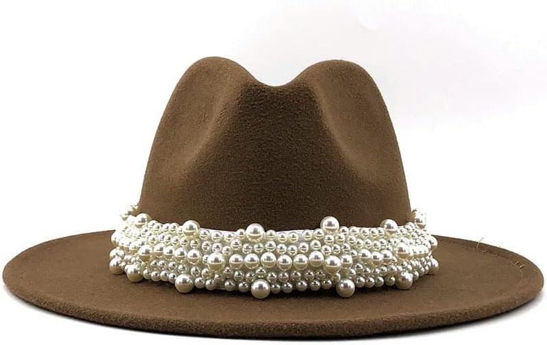 Womens Wide Brim Fedora Hat with Pearl Band Lady Panama Hat Jazz Fedora Hat (Color : Purple, Size : One Size)