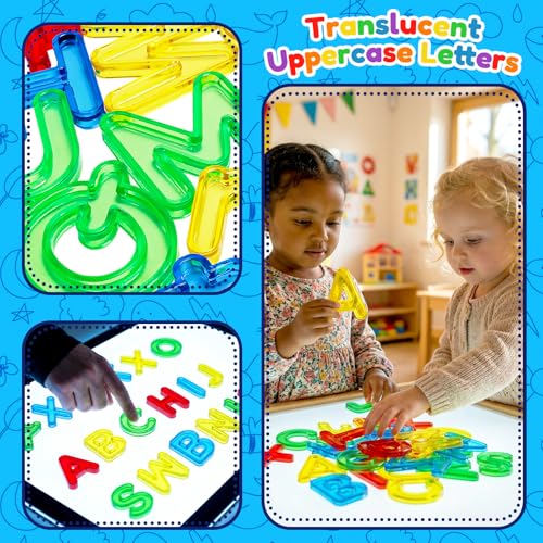 Image of Bbiamsleep 52 Pcs Plastic Capital Letters Transparent Uppercase Letters | Colorful Translucent Letters Light Table Manipulatives for Sorting Counting Training Spelling